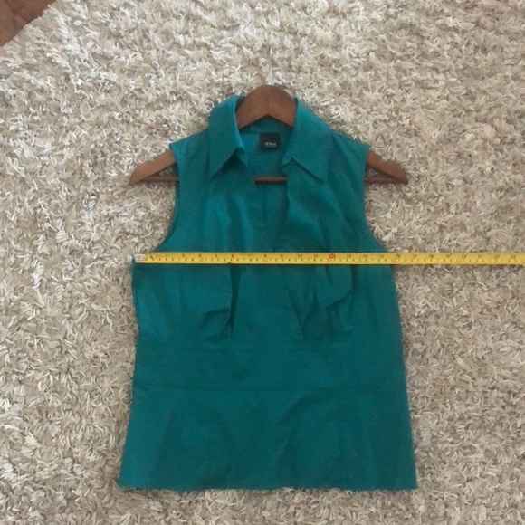 Green&turquoise, sleeveless, wrap VNeck blouse, not worn,sOliver Selection, US10 - Picture 6 of 12